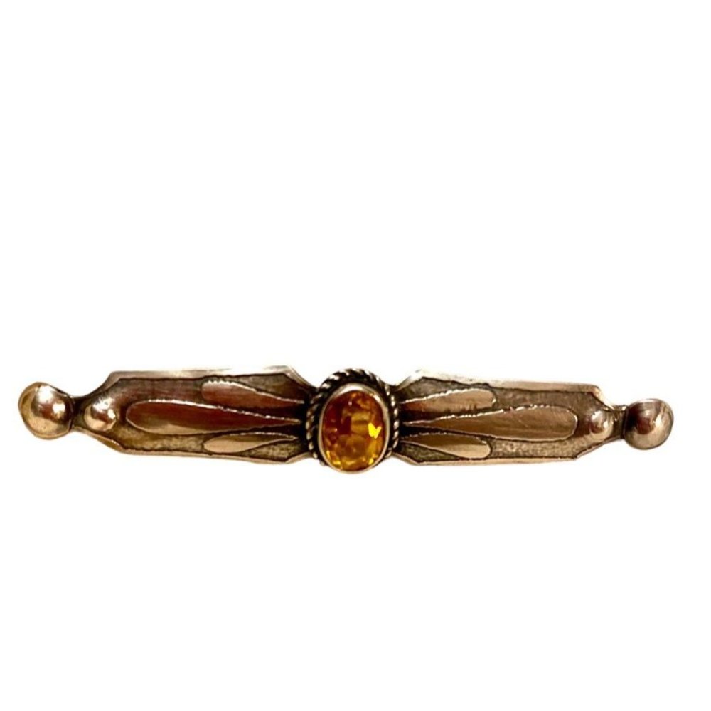 Vintage Art Deco w/ Faceted Citrine Gemstone Pin/ Brooch